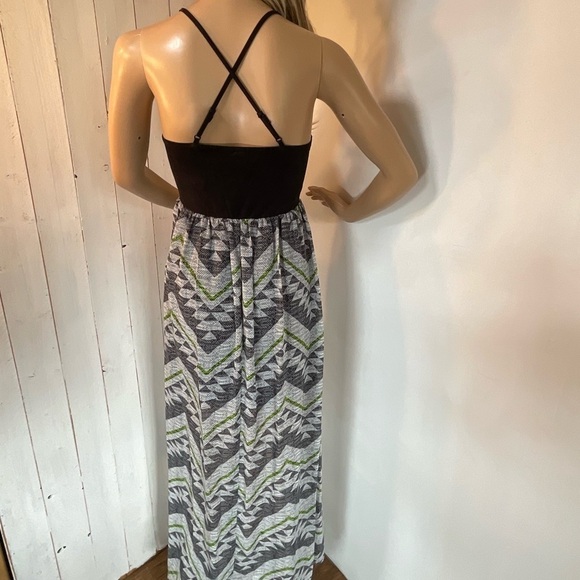 Mimi Chica Dress Grey Black Boho Southwest Maxi Size XS Western Print Sheer Long - Picture 3 of 12